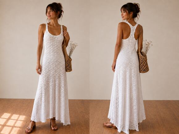 Free People Dresses & Skirts - Free People Beach White Crochet Maxi Dress Racerback Cotton Boho M
